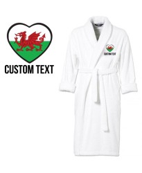 Wales Flag Heart Shape Embroidery Logo with Custom Text Embroidered Bathrobes